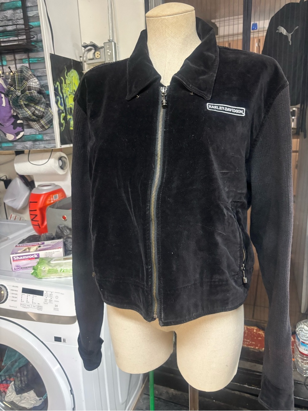 Harley-Davidson Black Velvet Jacket with Embroidered Wing Logo